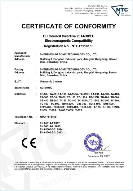 China AG SONIC TECHNOLOGY LIMITED Certification